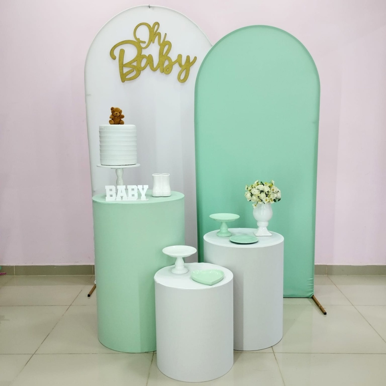 Kit Chá de Bebê Branco E Verde Numero 5 - pampegueemonte