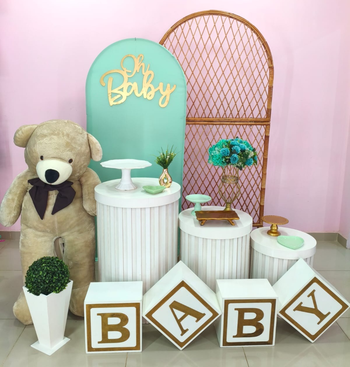 Kit Chá de Bebê Branco E Verde Numero 6 - pampegueemonte