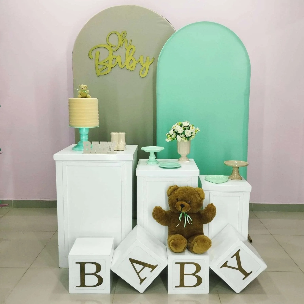 Kit Chá de Bebê Nude E Verde Numero 5 - pampegueemonte