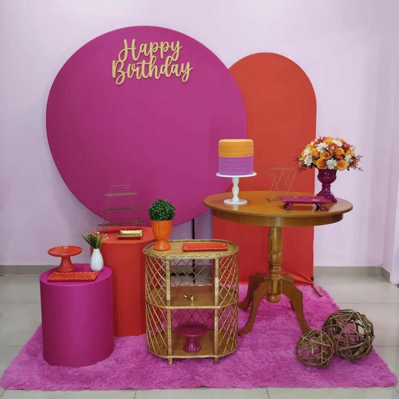 Kit Adulto Pink E Laranja Painel Redondo Numero 5 - pampegueemonte