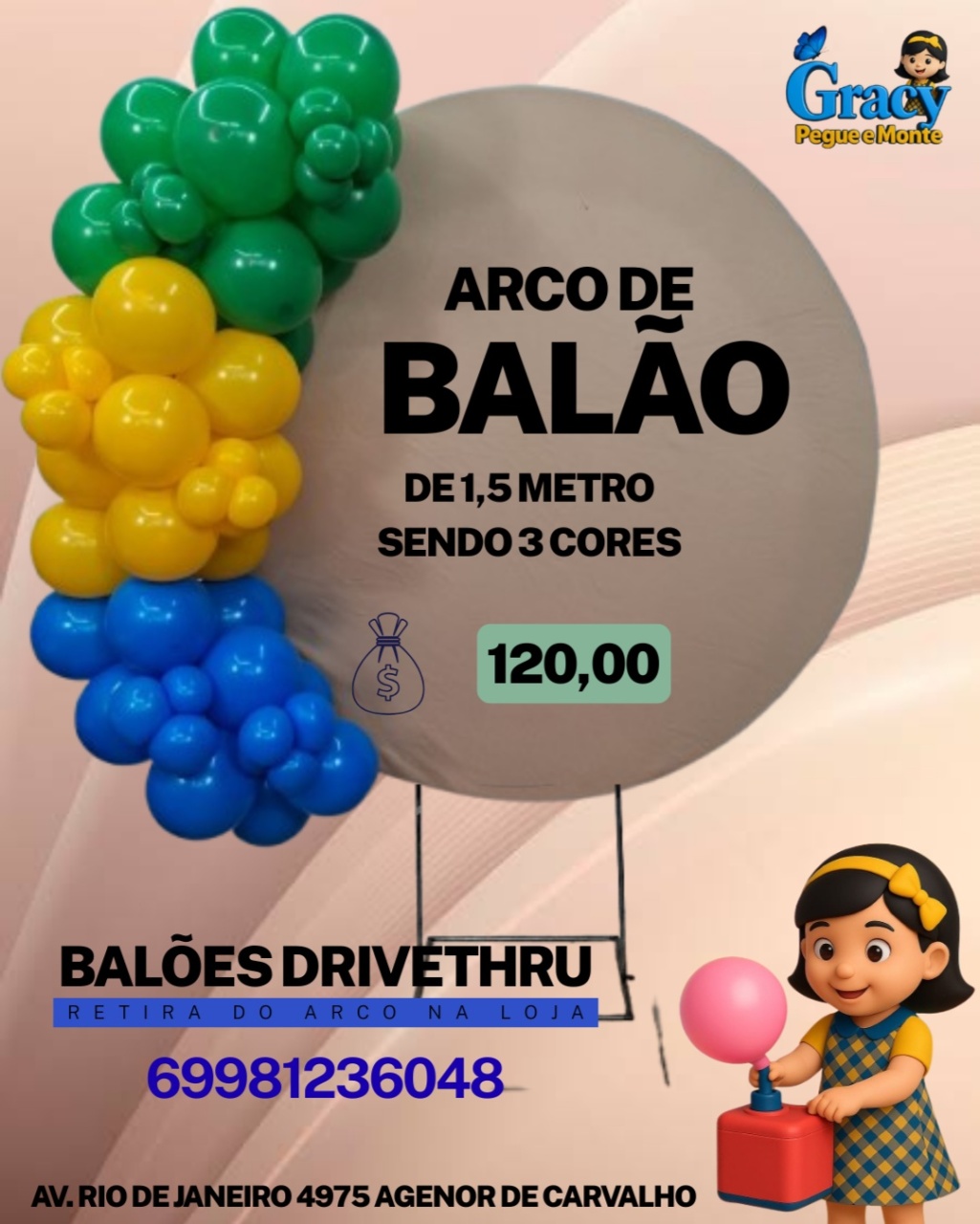 Arco de Balões 1,5 Metro - gracypeguemonte