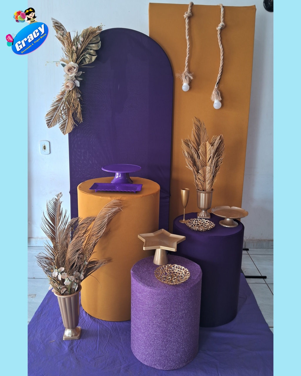 Painel Romano Roxo Com Dourado - gracypeguemonte