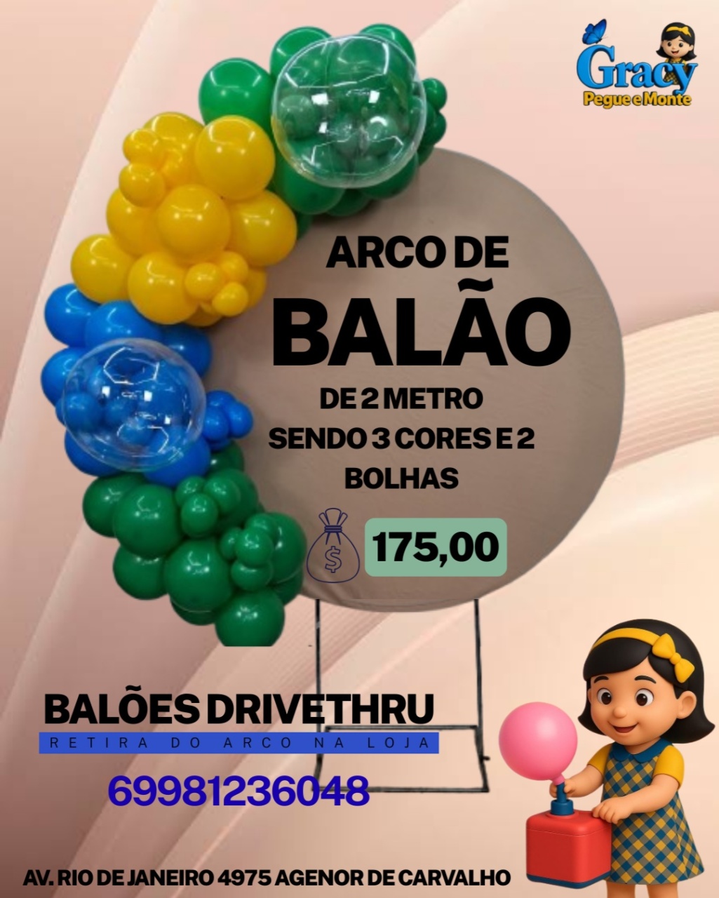 Arco de Balão/2M Com Bolhas - gracypeguemonte