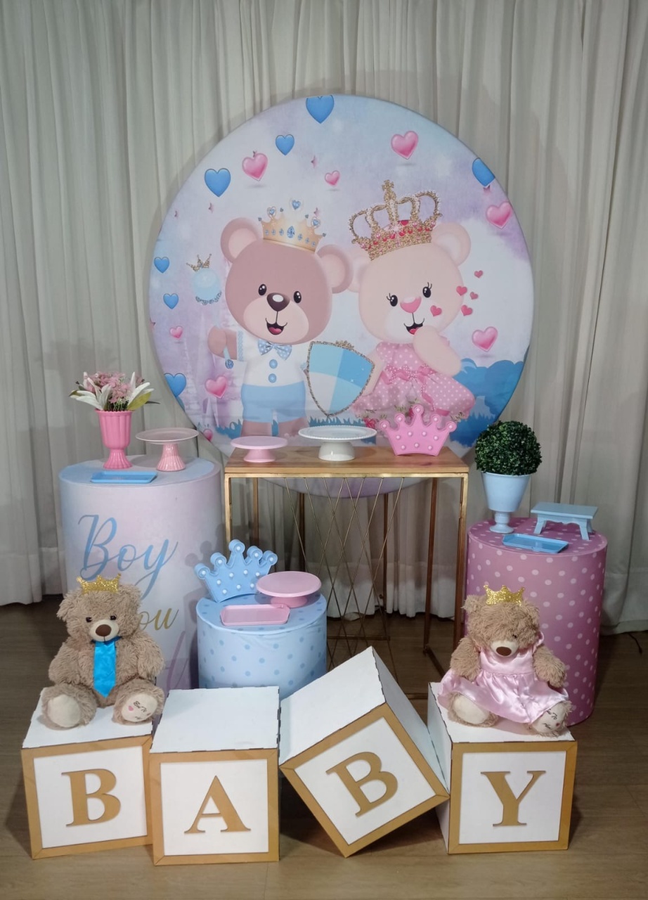 Urso Principe Azul/Rosa Cubos - Tok de Festas 
