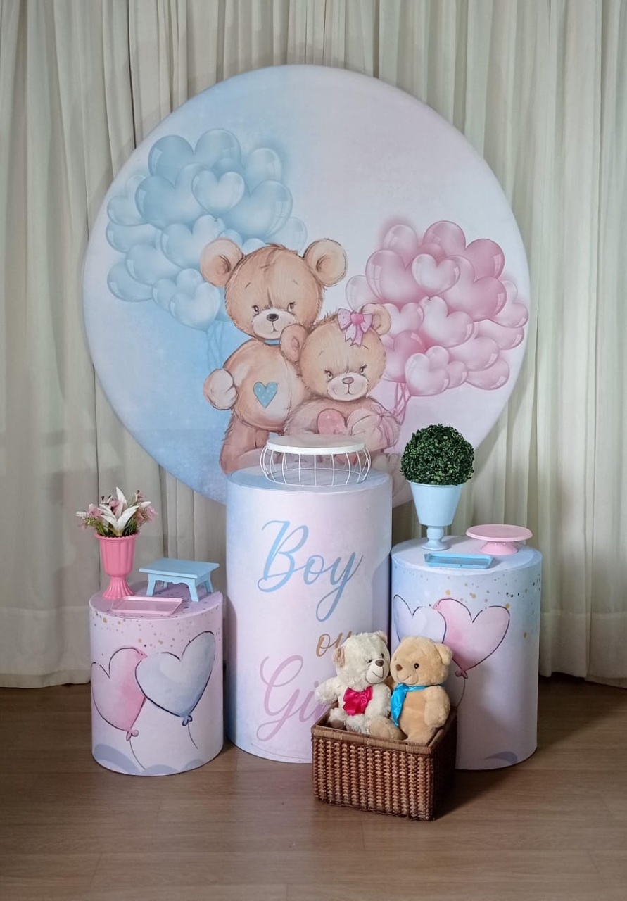 Urso Coração Azul E Rosa  - Tok de Festas 