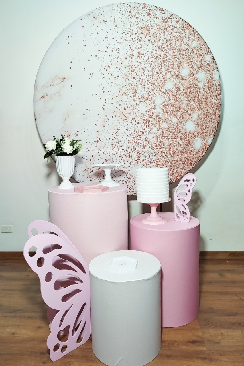 Kit Prata Borboleta Rosê Glitter - Michele Locações
