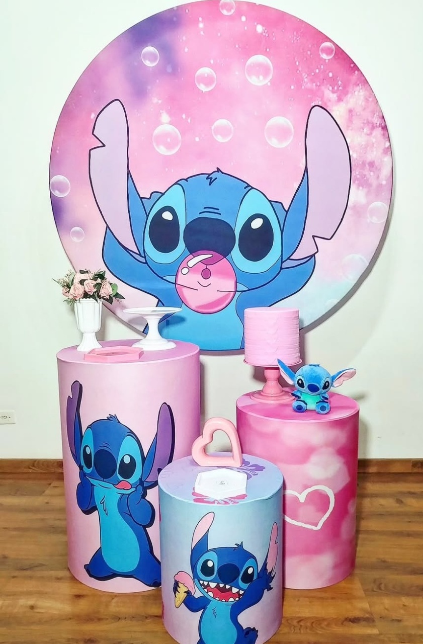 Kit Prata Stitch Chiclete Rosa  - Michele Locações