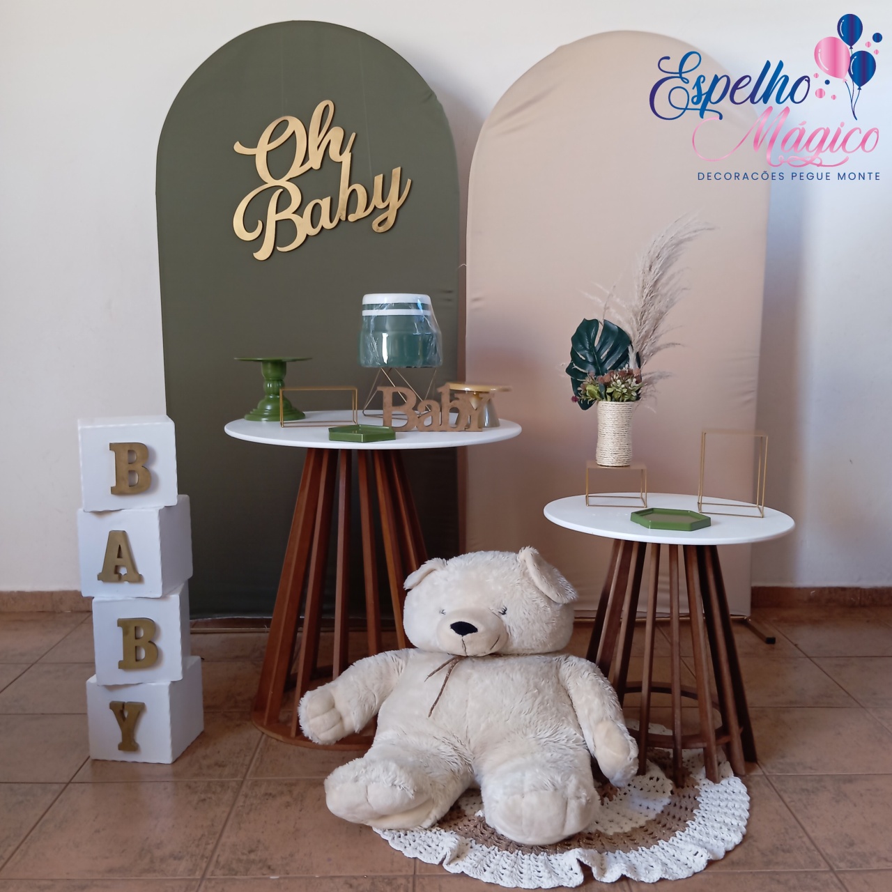 Decoração Cha de Bebe Verde Oliva E Bege - Espelhomagicopeguemonte