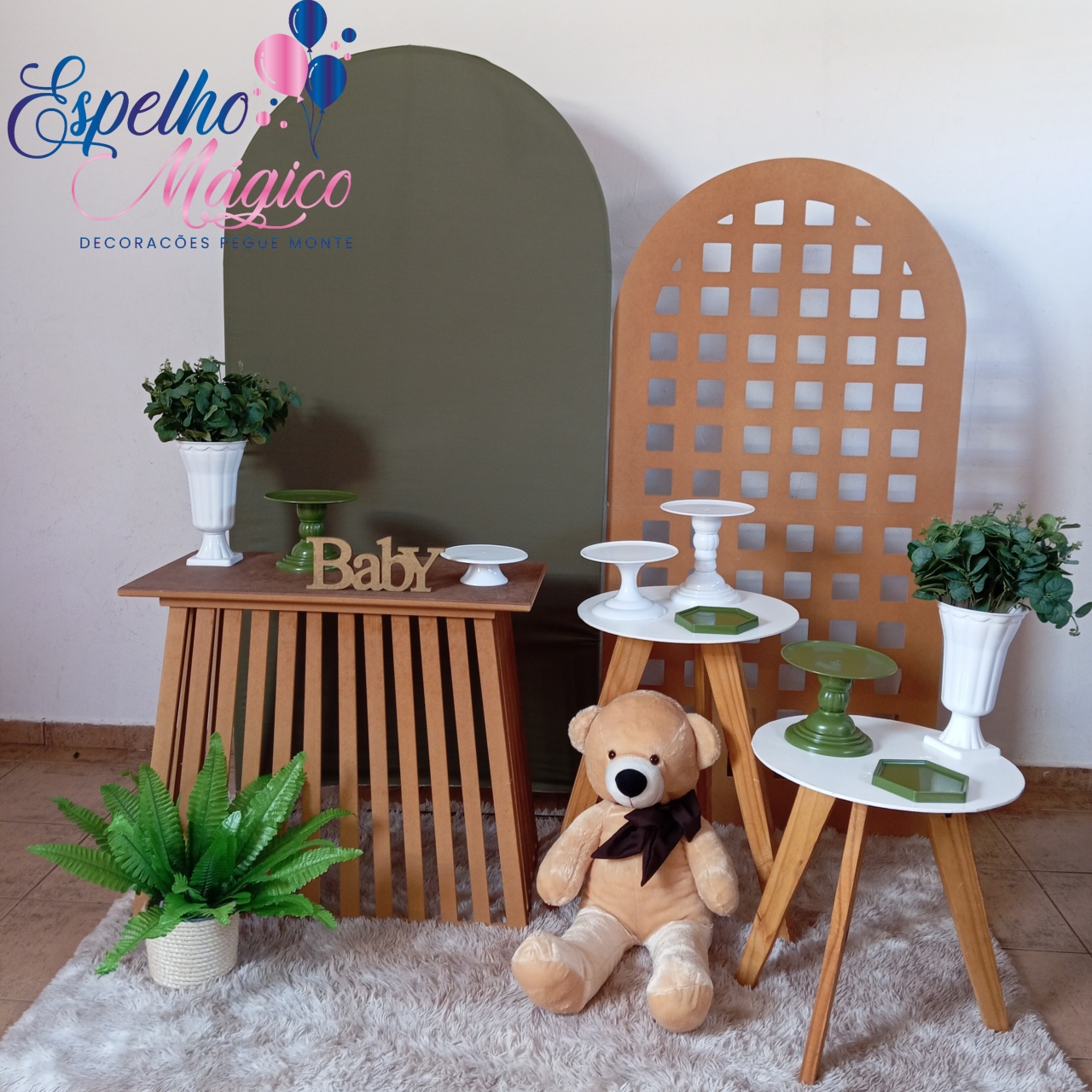 Decoração Cha de Bebe Verde Oliva - Espelhomagicopeguemonte