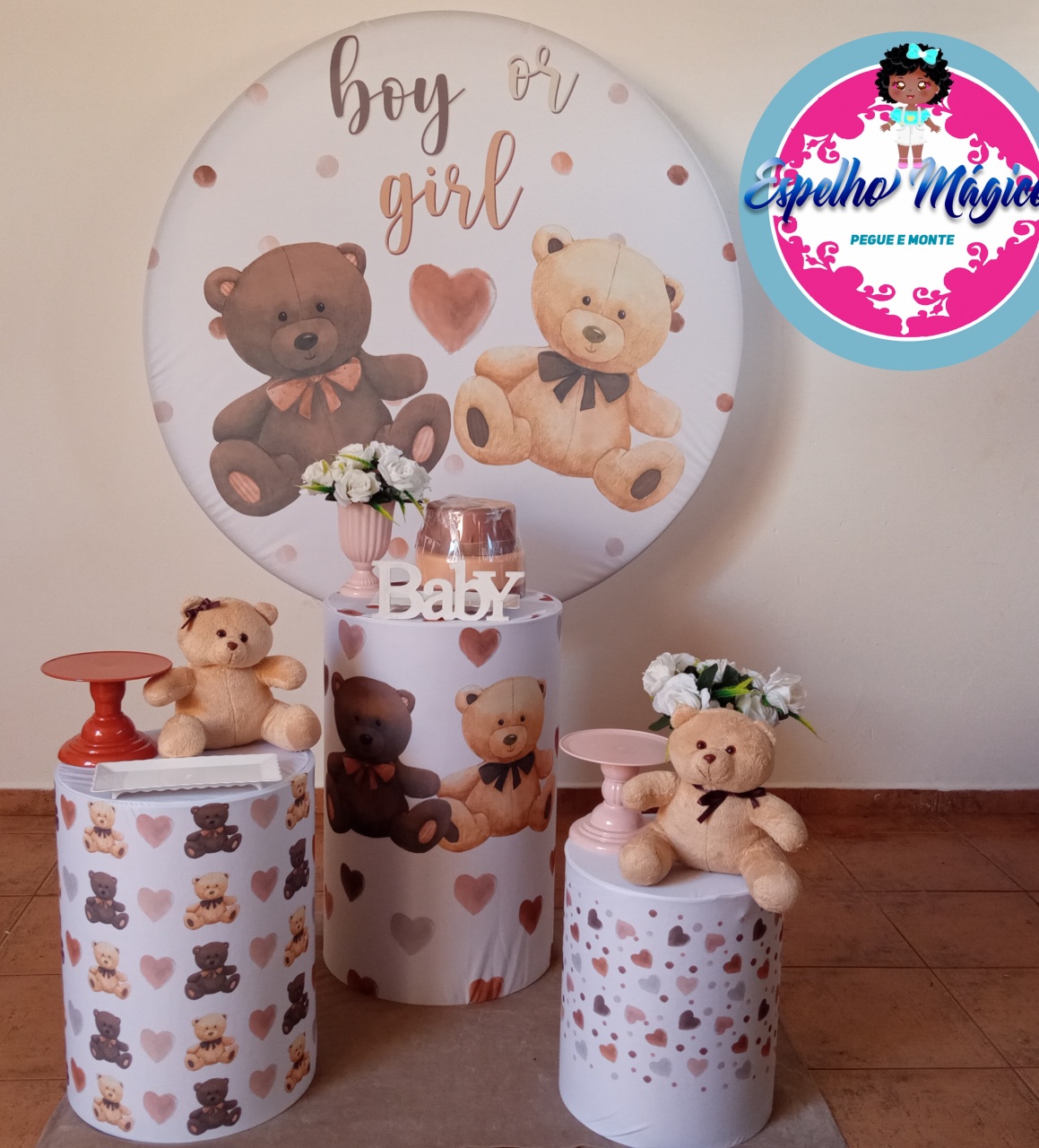 Chá de Revelação Do Urso Bege Combo 2 - Espelhomagicopeguemonte