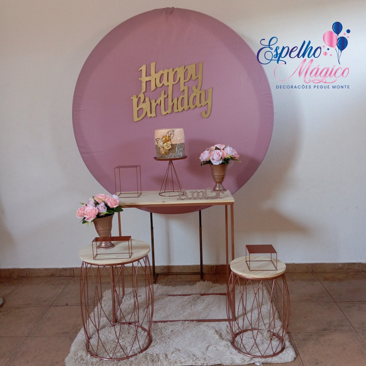 Decoração Rose Painel Redondo - Espelhomagicopeguemonte