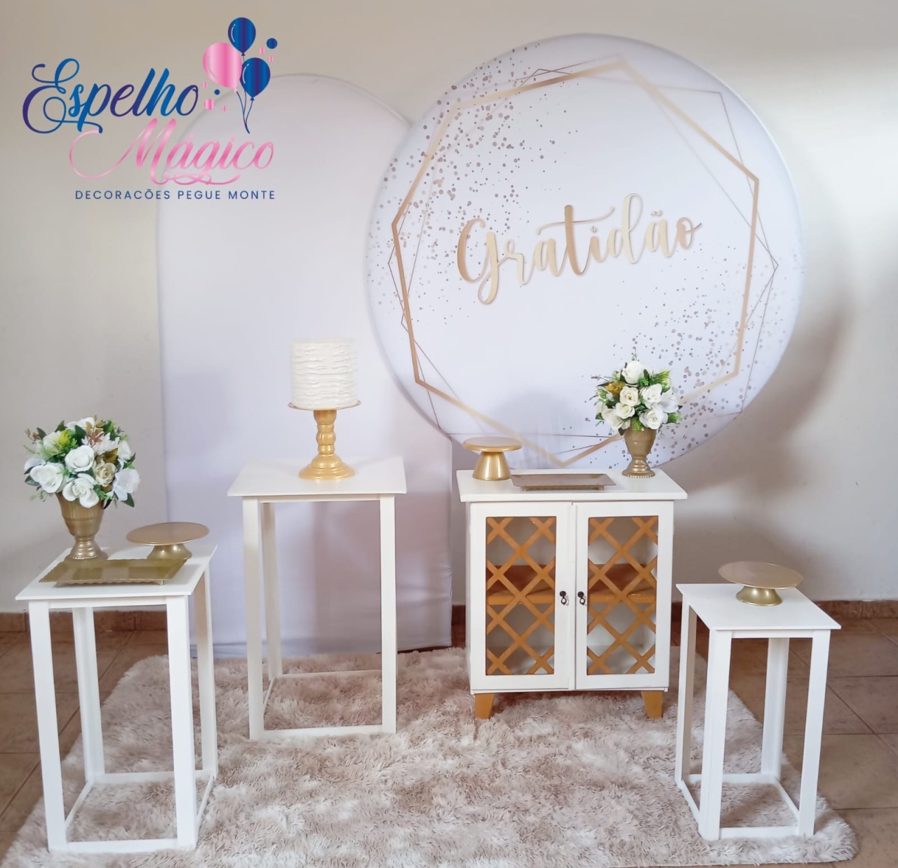 Decoracao Gratidão Dourado  E Branco - Espelhomagicopeguemonte