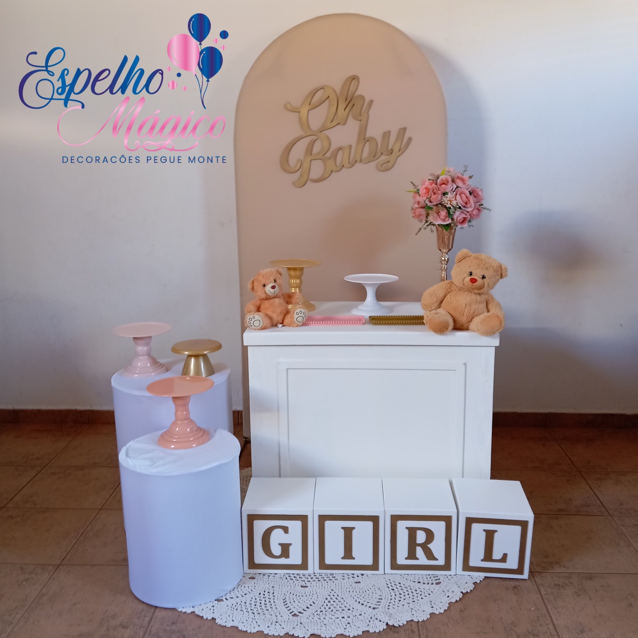 Decoração Cha de Bebe Mesa Boiserie - Espelhomagicopeguemonte