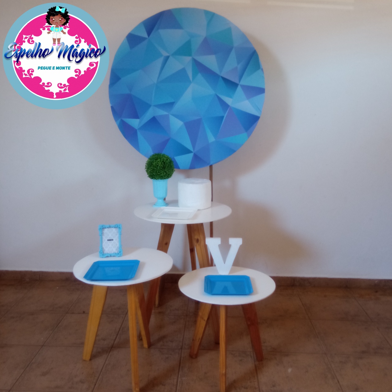Kit Mini Table Geometrico Azul - Espelhomagicopeguemonte