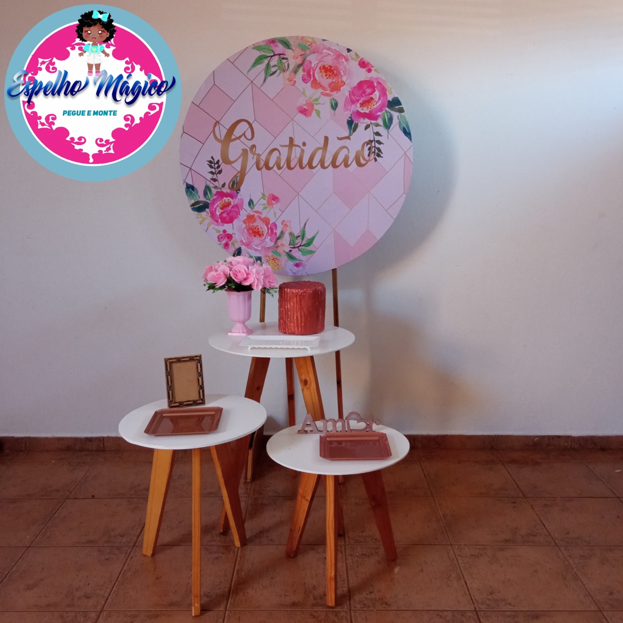 Kit Mini Table Gratidão Rosa - Espelhomagicopeguemonte