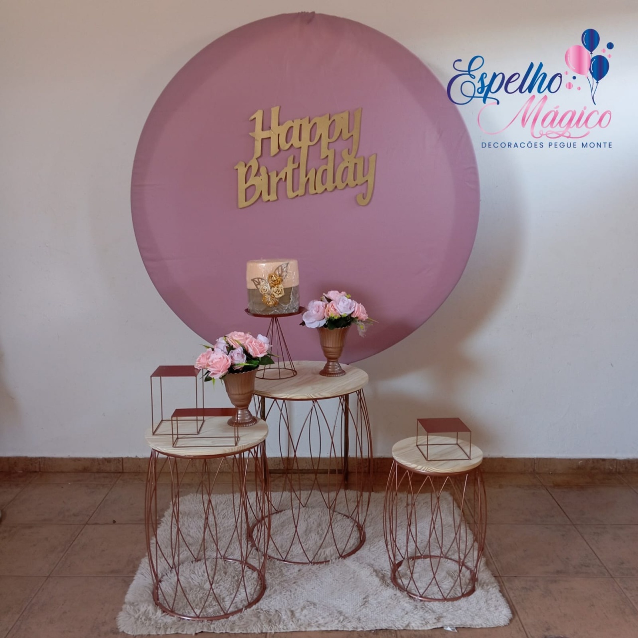 Decoração Rose Painel Redondo - Espelhomagicopeguemonte