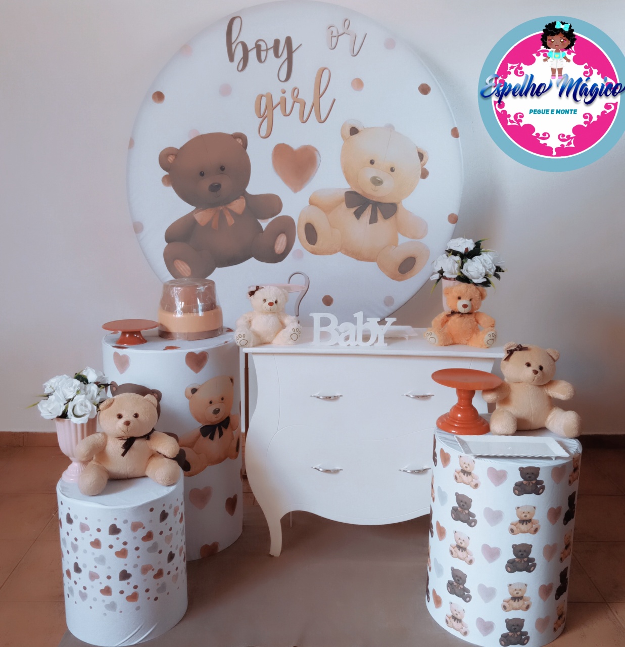 Chá de Revelação Do Urso Bege Combo 1 - Espelhomagicopeguemonte