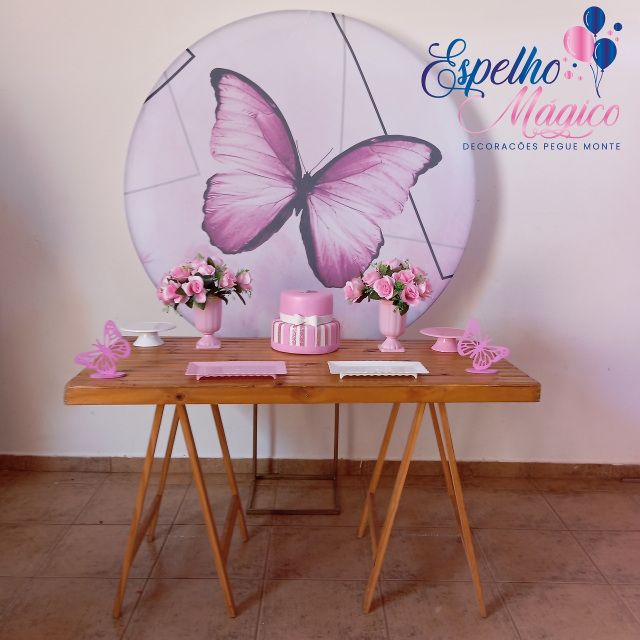  Borboleta Rosa Combo 3 - Espelhomagicopeguemonte