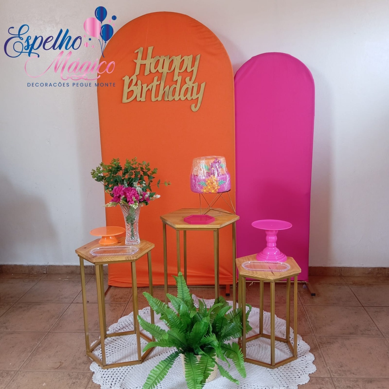 Decoração Pink E Laranja   - Espelhomagicopeguemonte