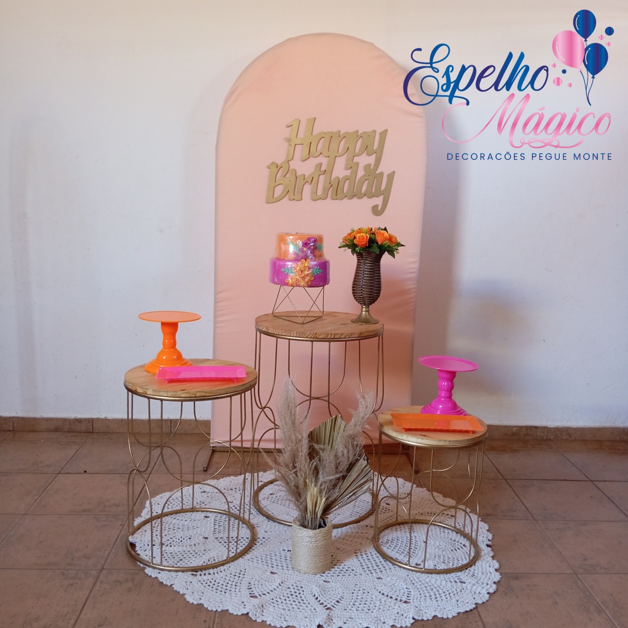Decoração Happy Birthday  Laranja Candy - Espelhomagicopeguemonte