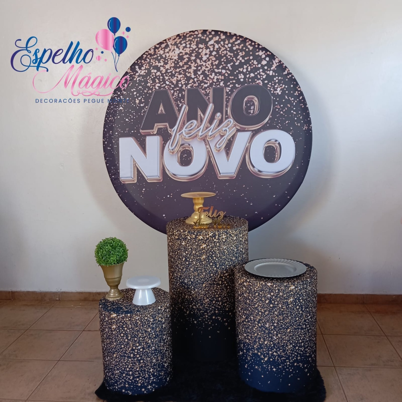  Feliz Ano Novo  Preto E Dourado - Espelhomagicopeguemonte