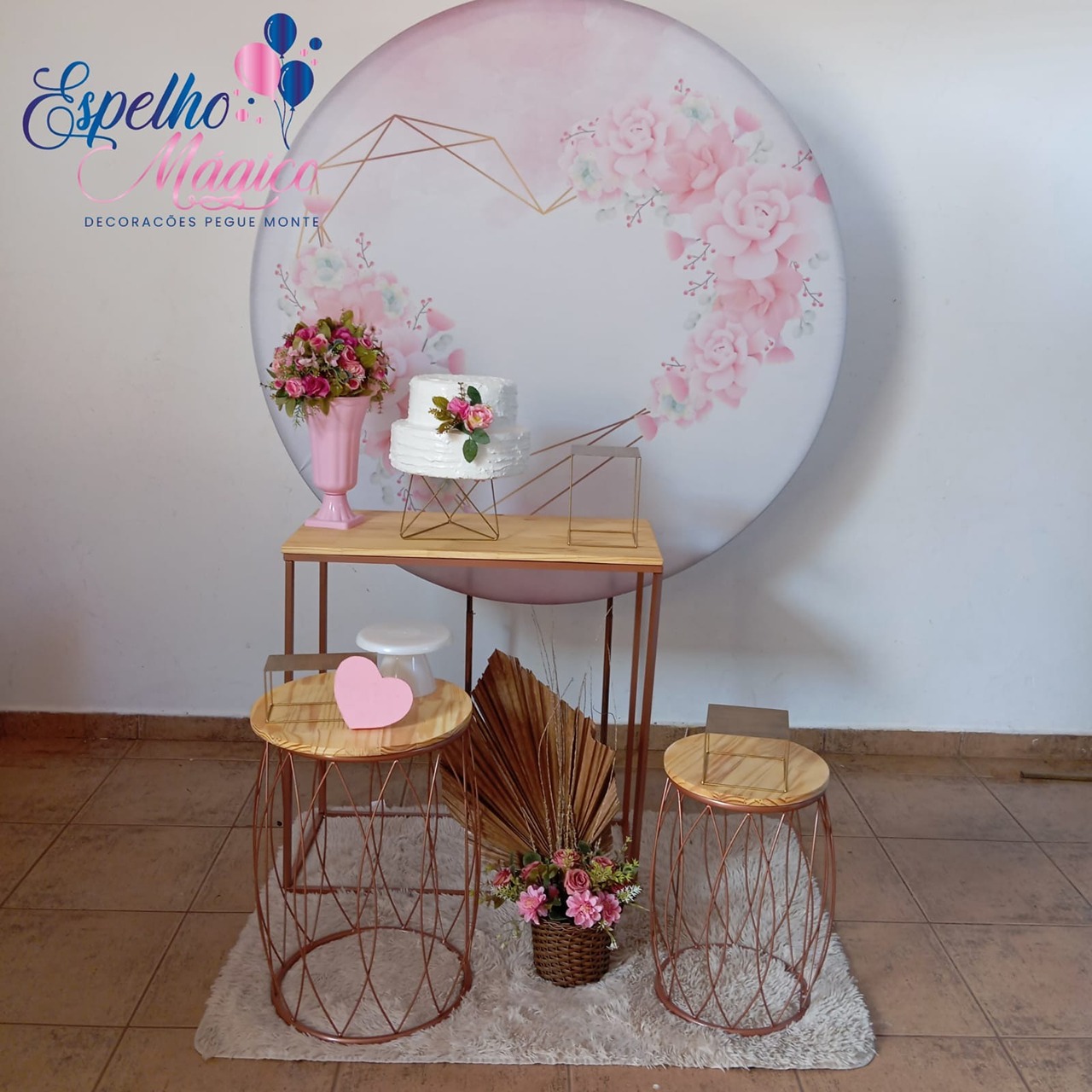 Decoração Coração Floral Mesa Cubo + 2 Garden - Espelhomagicopeguemonte
