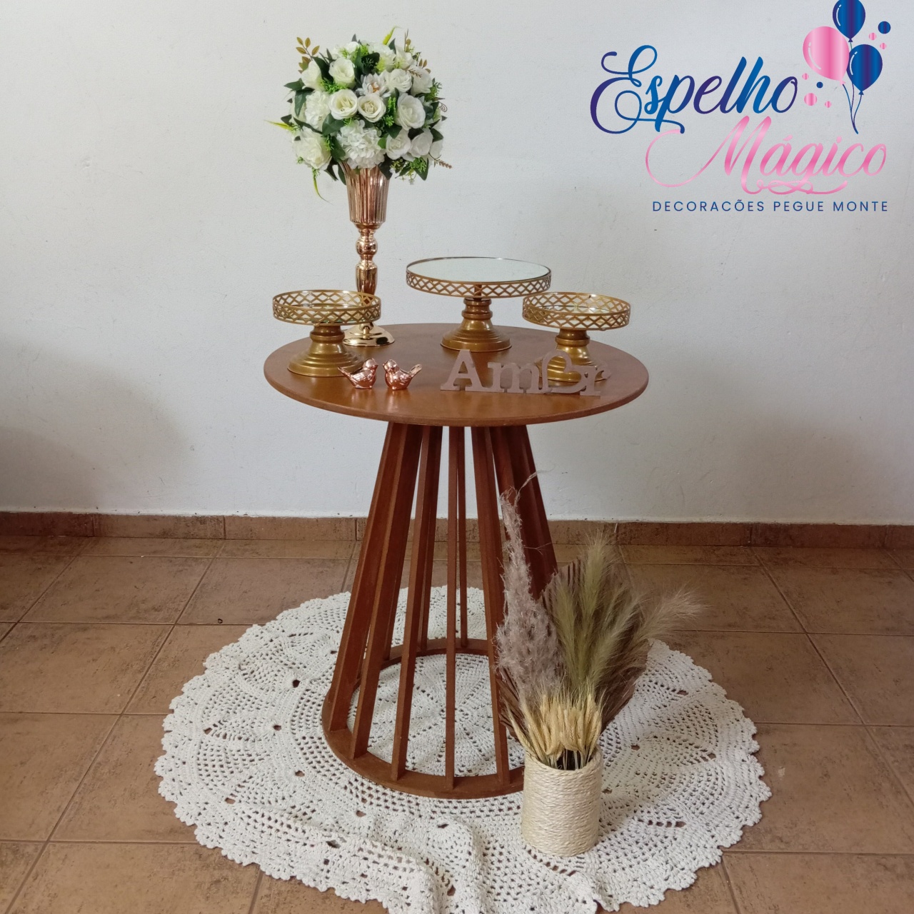 Decoração Casamento Mesa Cone Ripada  Rose - Espelhomagicopeguemonte