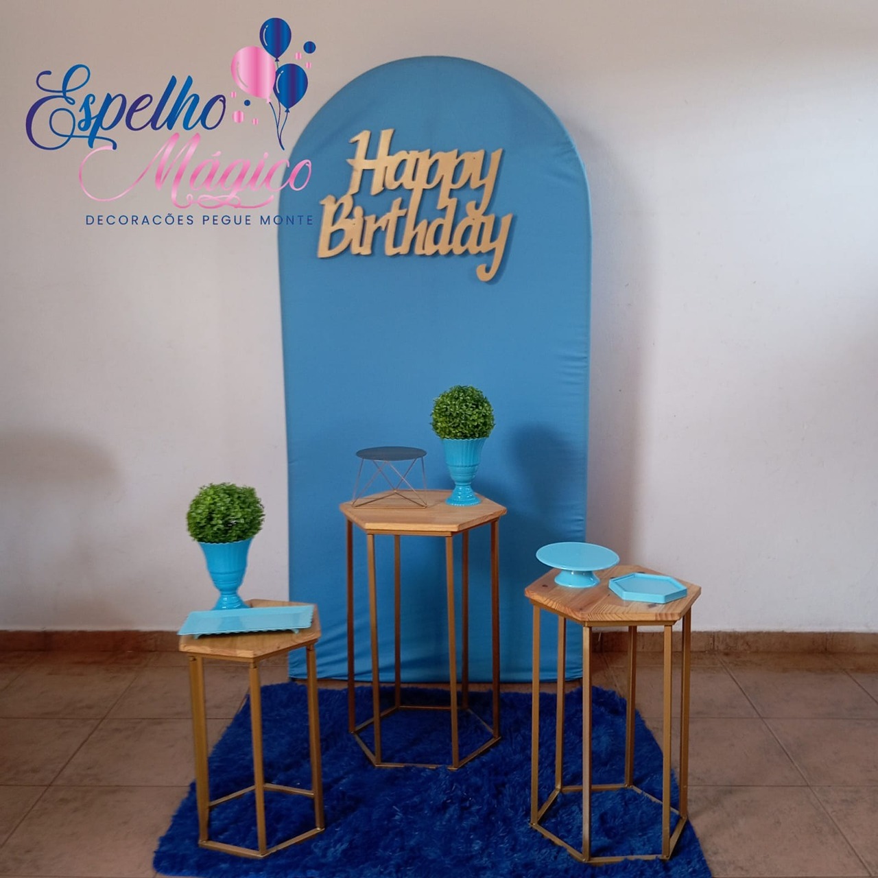 Decoraçao Happy Birthday Painel Romano Azul Tifany - Espelhomagicopeguemonte