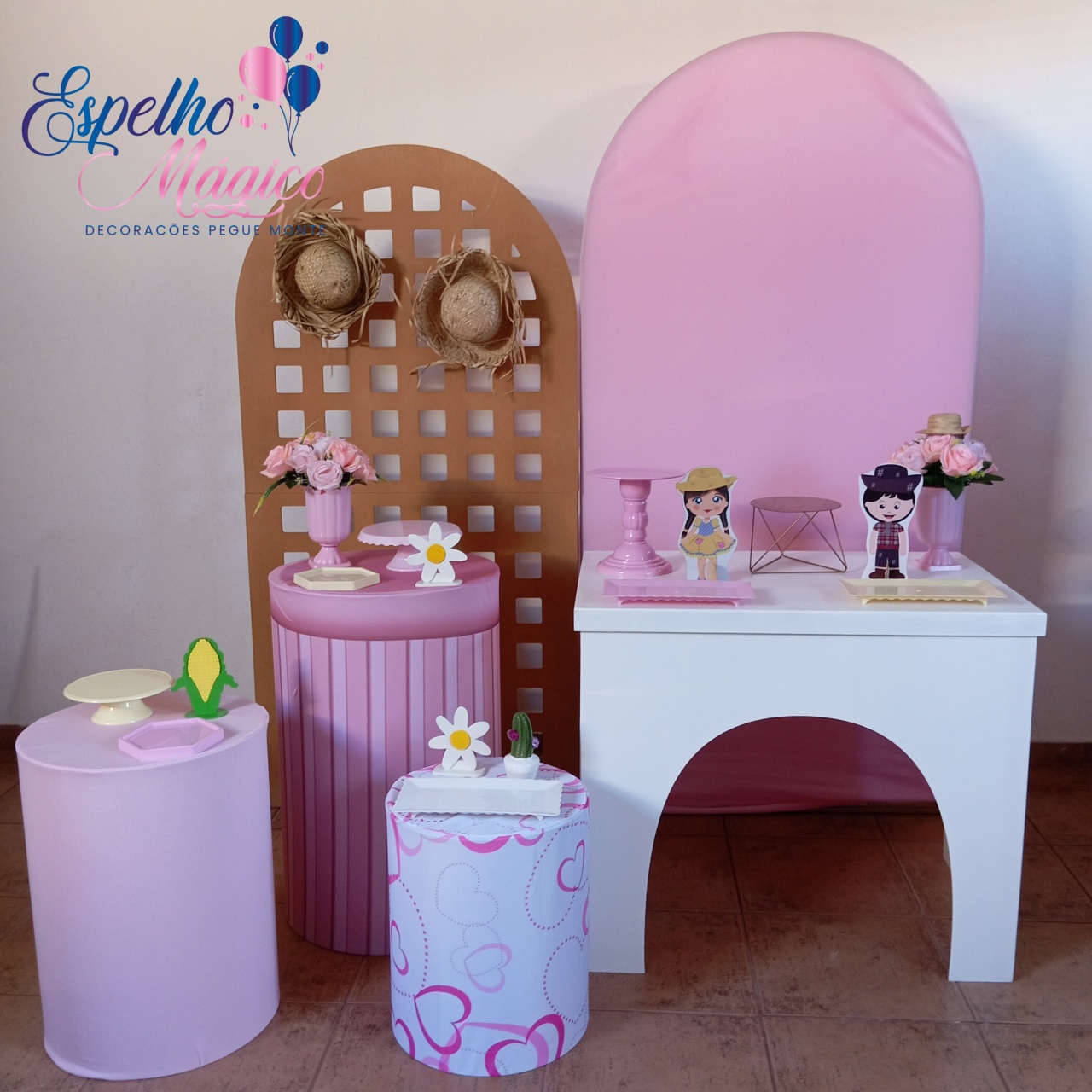 Decoração de Festa Junina Menina Rosa - Espelhomagicopeguemonte