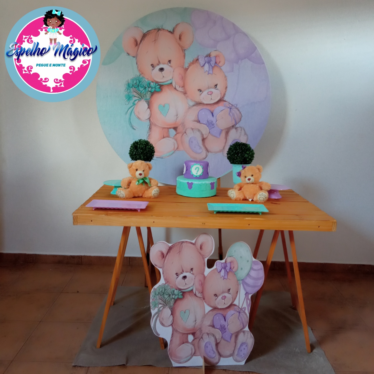 Chá Revelação Urso Verde E Lilas Combo 3 - Espelhomagicopeguemonte