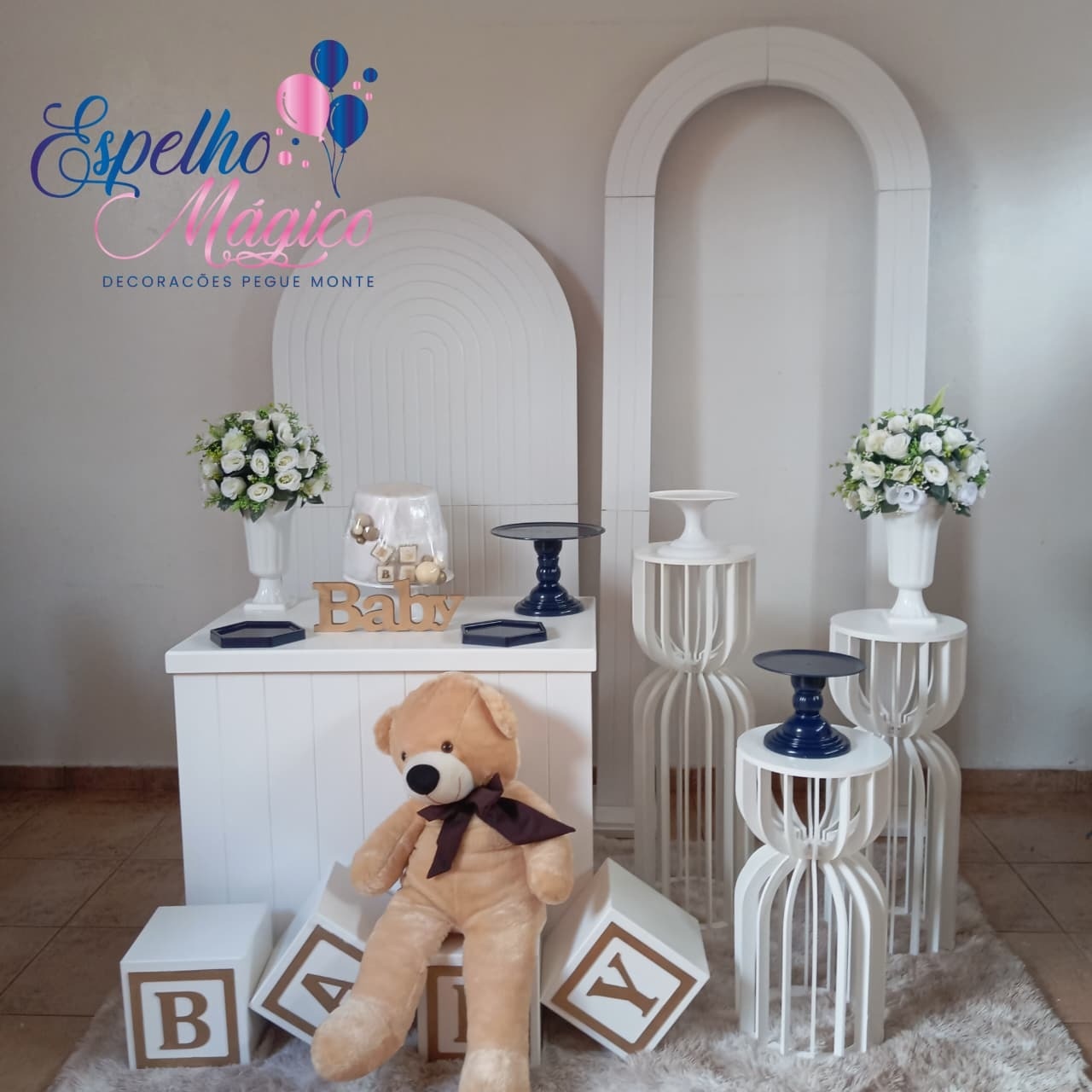 Cha de Bebe  Azul Petrolro  E Branco - Espelhomagicopeguemonte