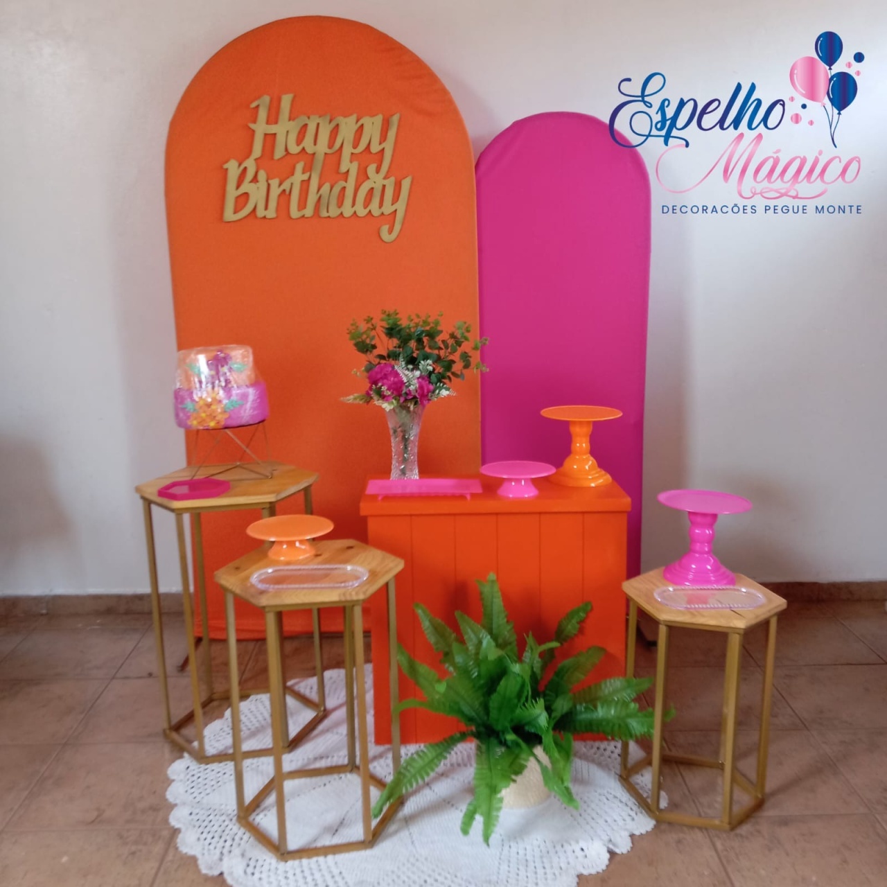 Decoração Pink E Laranja  - Espelhomagicopeguemonte