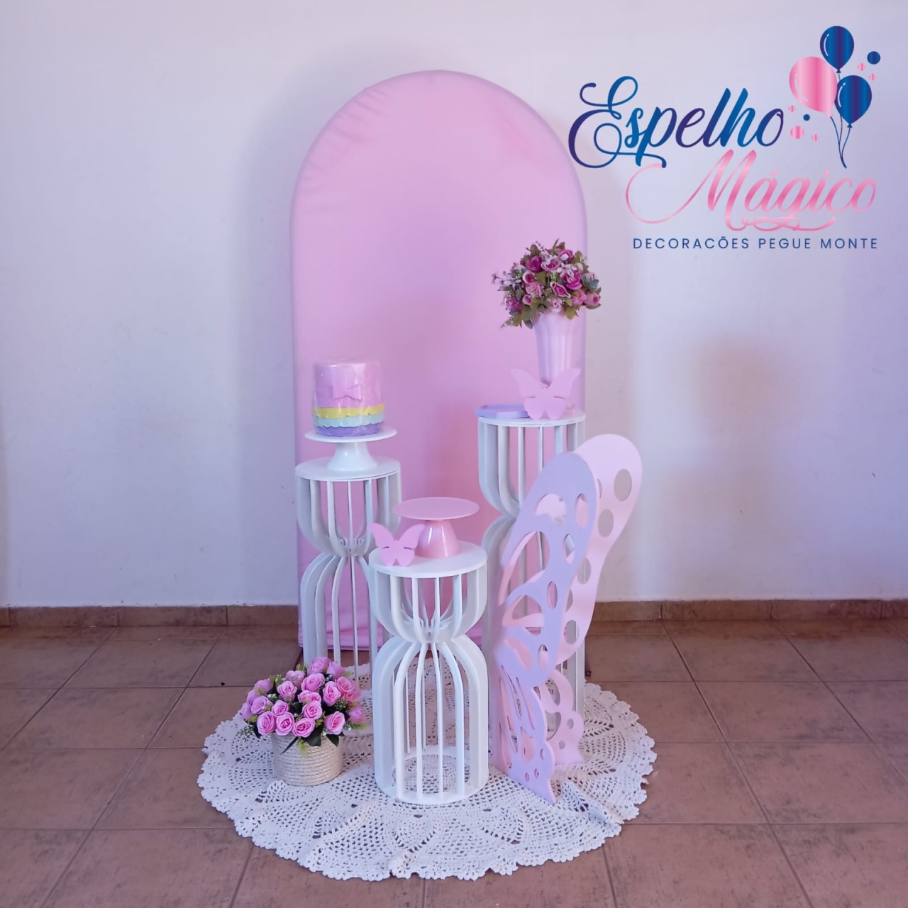 Decoraçao da  Borboleta Rosa - Espelhomagicopeguemonte