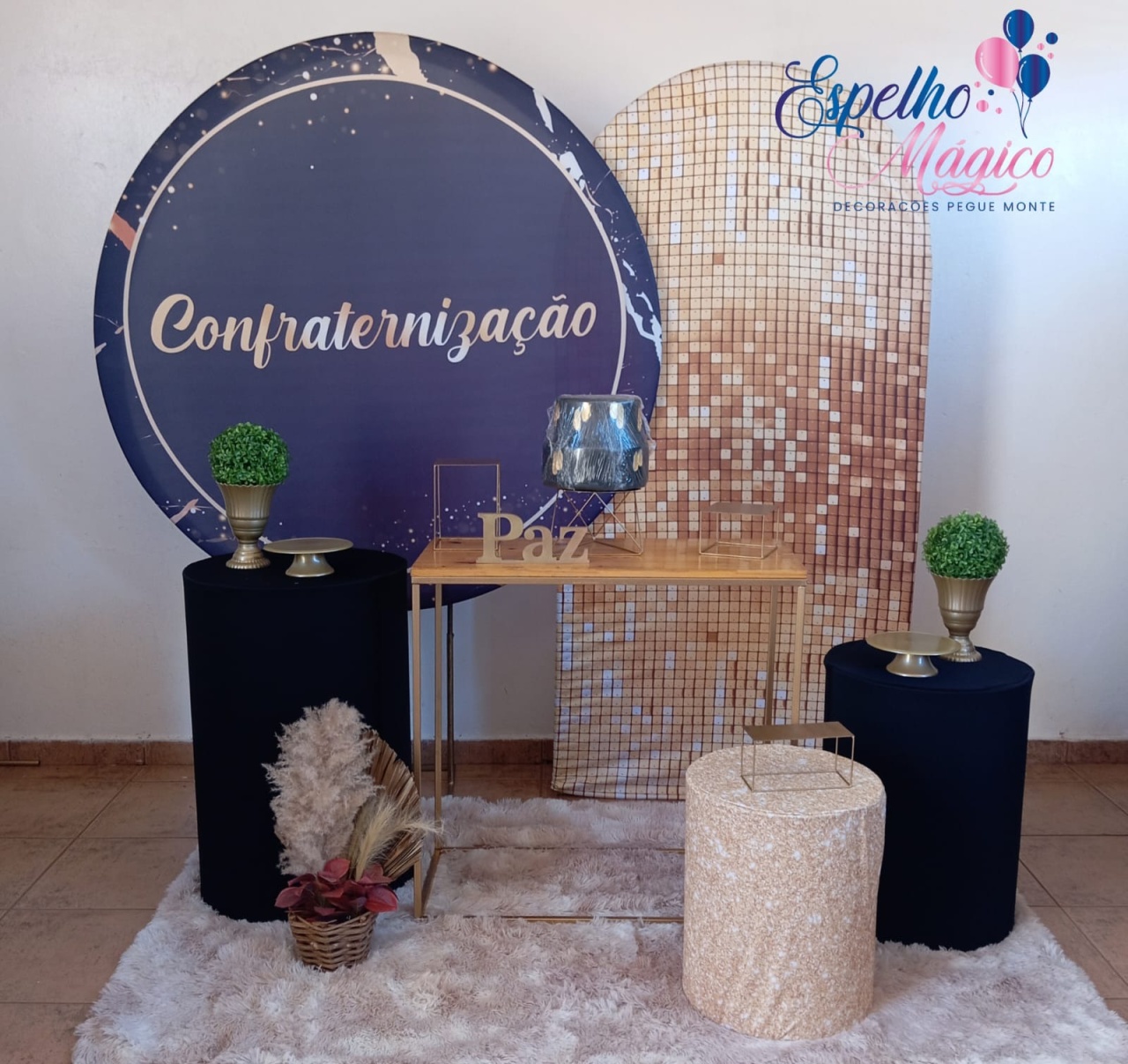 Confratenização Azul  Com Painel Romano Dourado - Espelhomagicopeguemonte