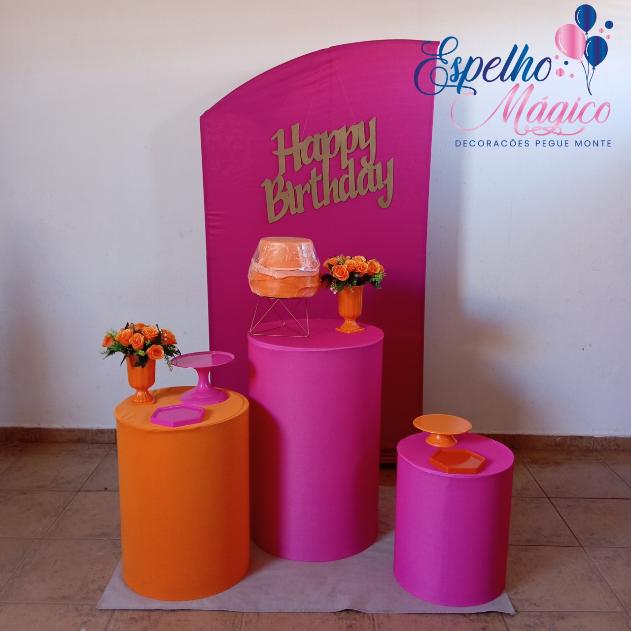 Decoração Pink E Laranja Painel Meia Lua - Espelhomagicopeguemonte