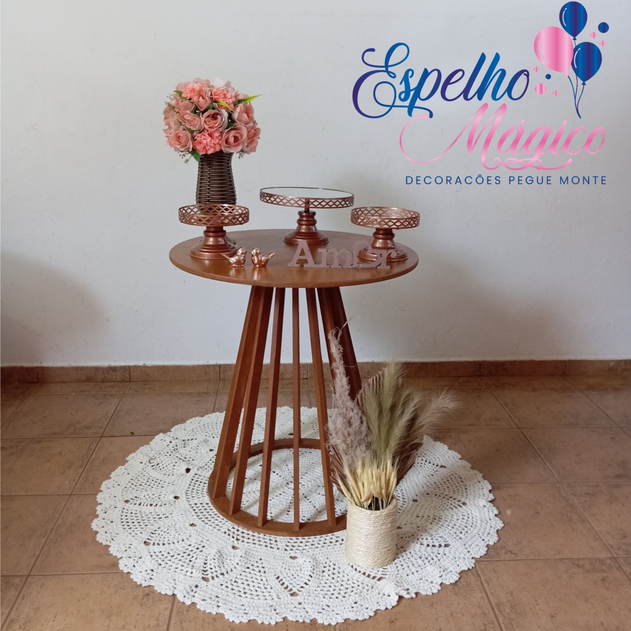 Decoração Casamento Mesa Cone Ripada Rose - Espelhomagicopeguemonte