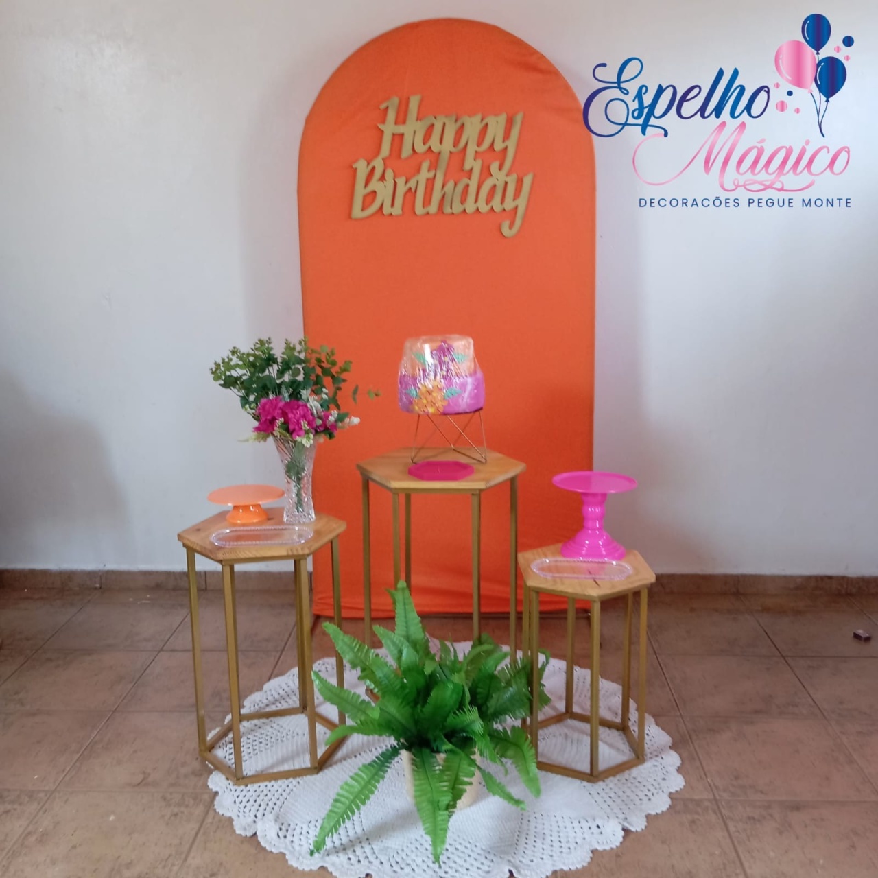 Decoração Pink E Laranja    - Espelhomagicopeguemonte