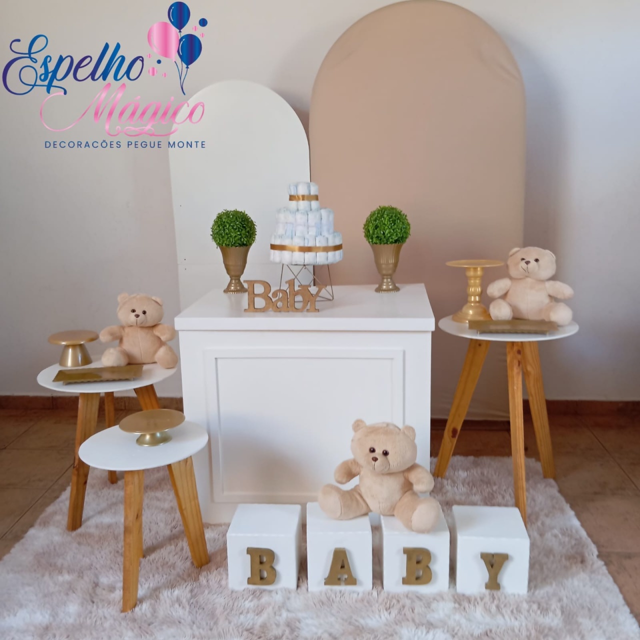 Decoração  Chá Revelação Ou Chá Bebê Bege - Espelhomagicopeguemonte