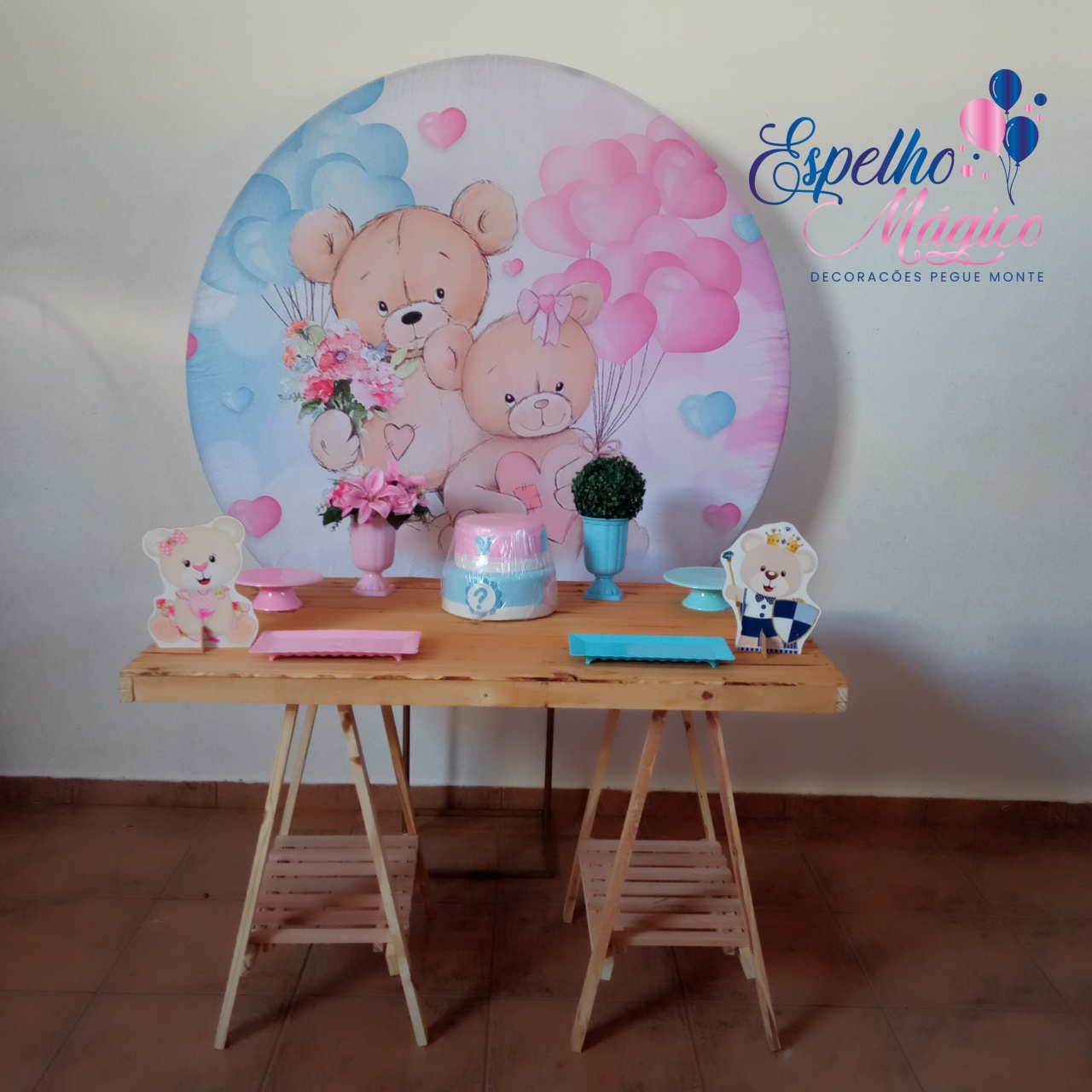 Chá Revelação Ursinho Rosa E Azul Combo 3 - Espelhomagicopeguemonte