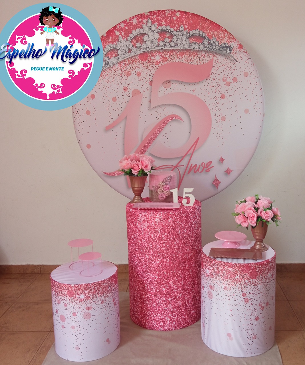 Coroa 15 Anos Rosa Combo 2 - Espelhomagicopeguemonte