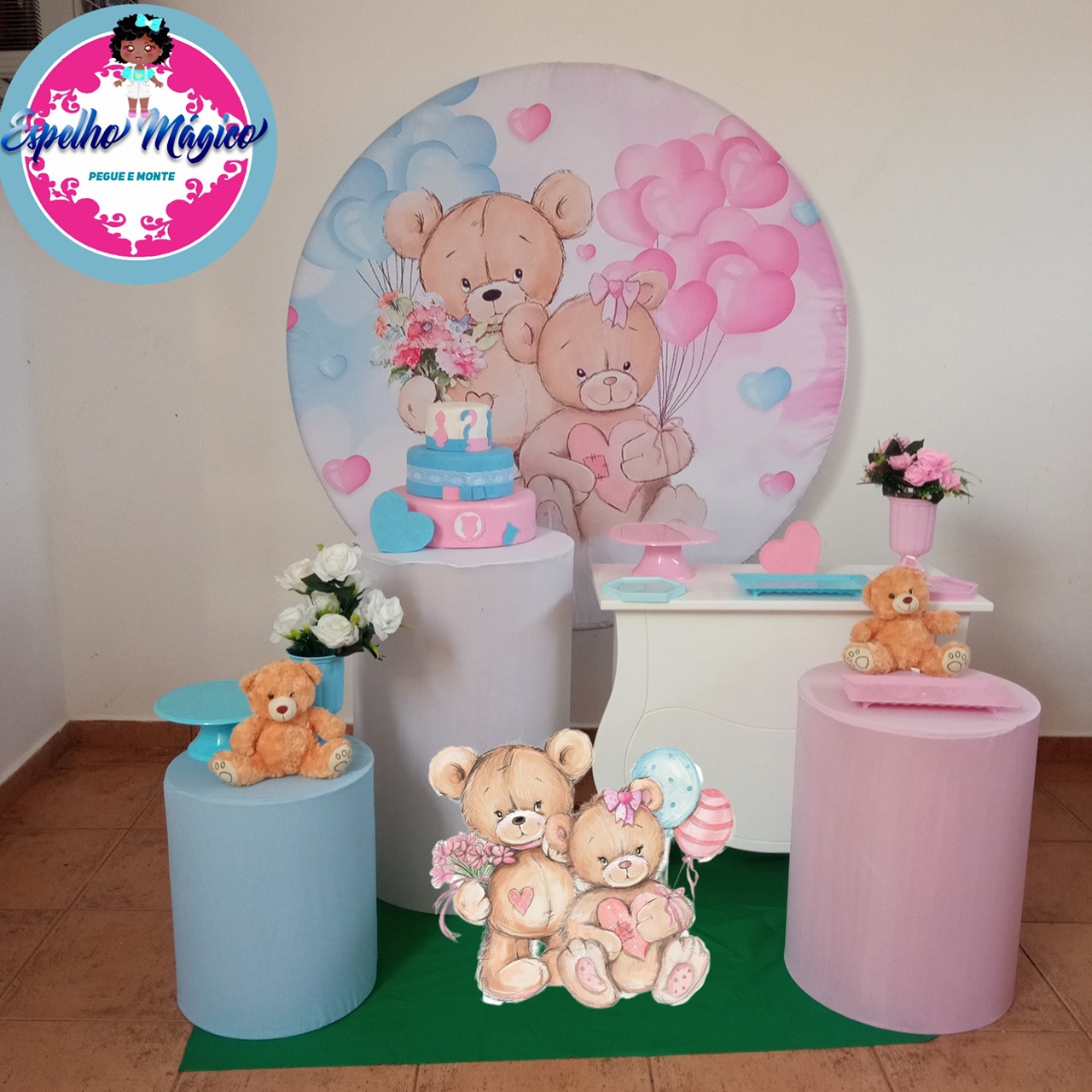  Chá Revelação Ursinhos Rosa E Azul Combo 1 - Espelhomagicopeguemonte