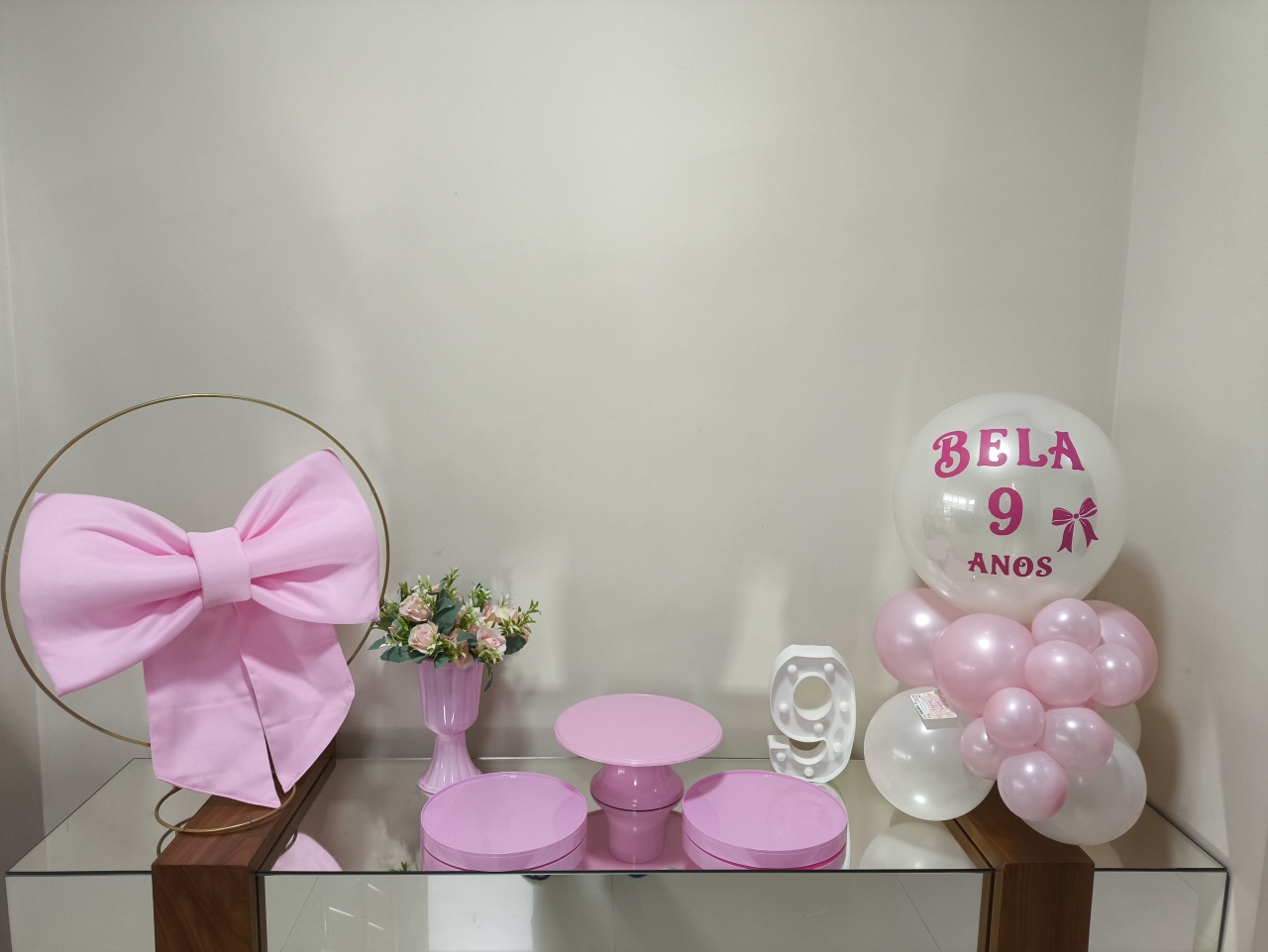 Kit Mini Festa Laço Rosa + Balão Personalizado - Baloesfeitosdesonhos 