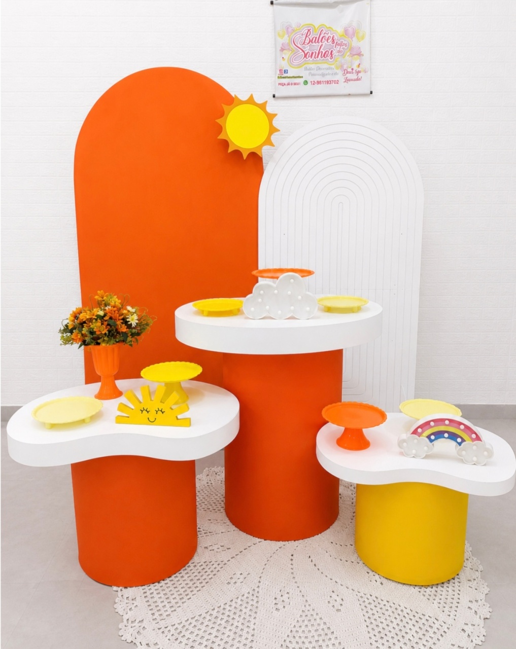 Kit Sol Laranja E Branco- Com Sol Giratório - Baloesfeitosdesonhos 