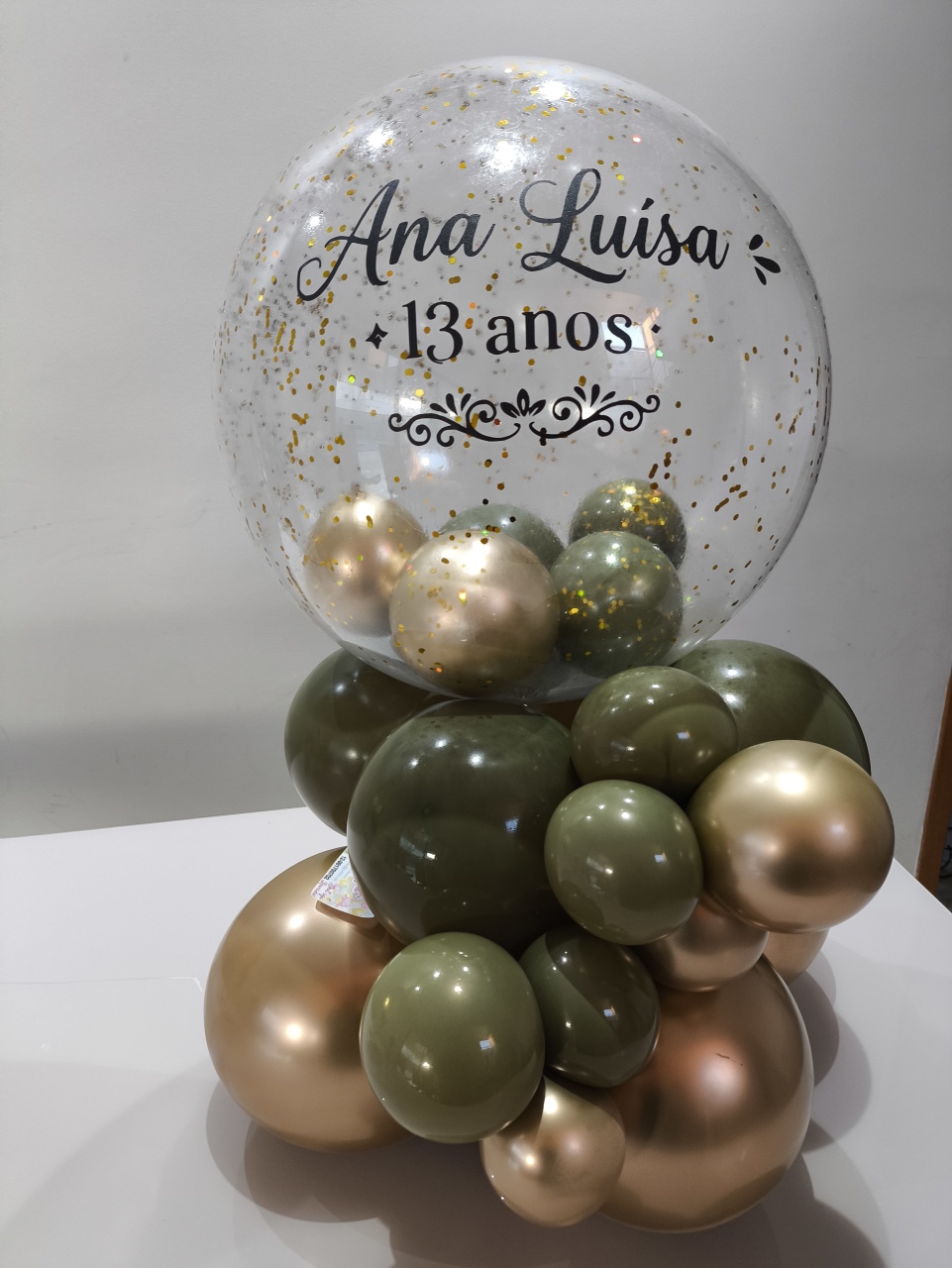 Balão de Mesa Verde Oliva E Dourado - Baloesfeitosdesonhos 