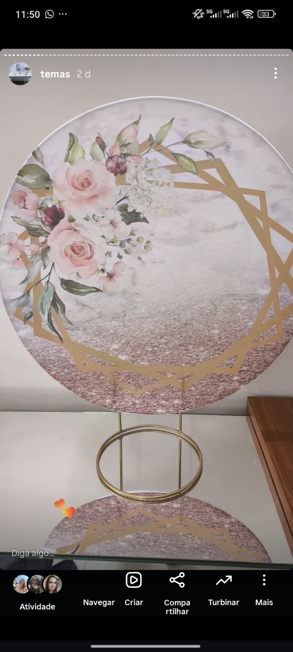 Mini Painel Rose Com Flores 50X50 - Baloesfeitosdesonhos 