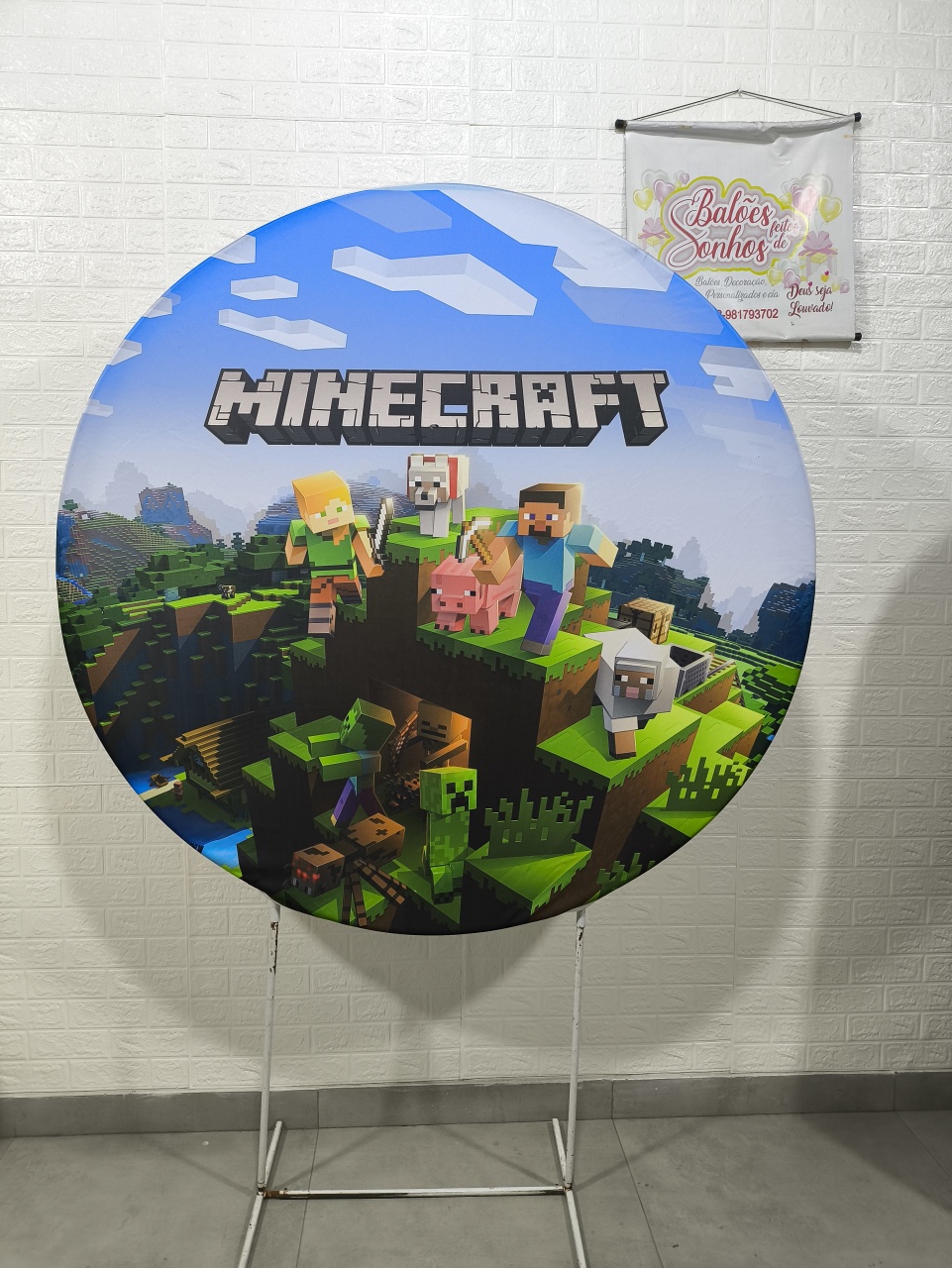 Painel Redondo 150X150 Minecraft Mundo - Baloesfeitosdesonhos 