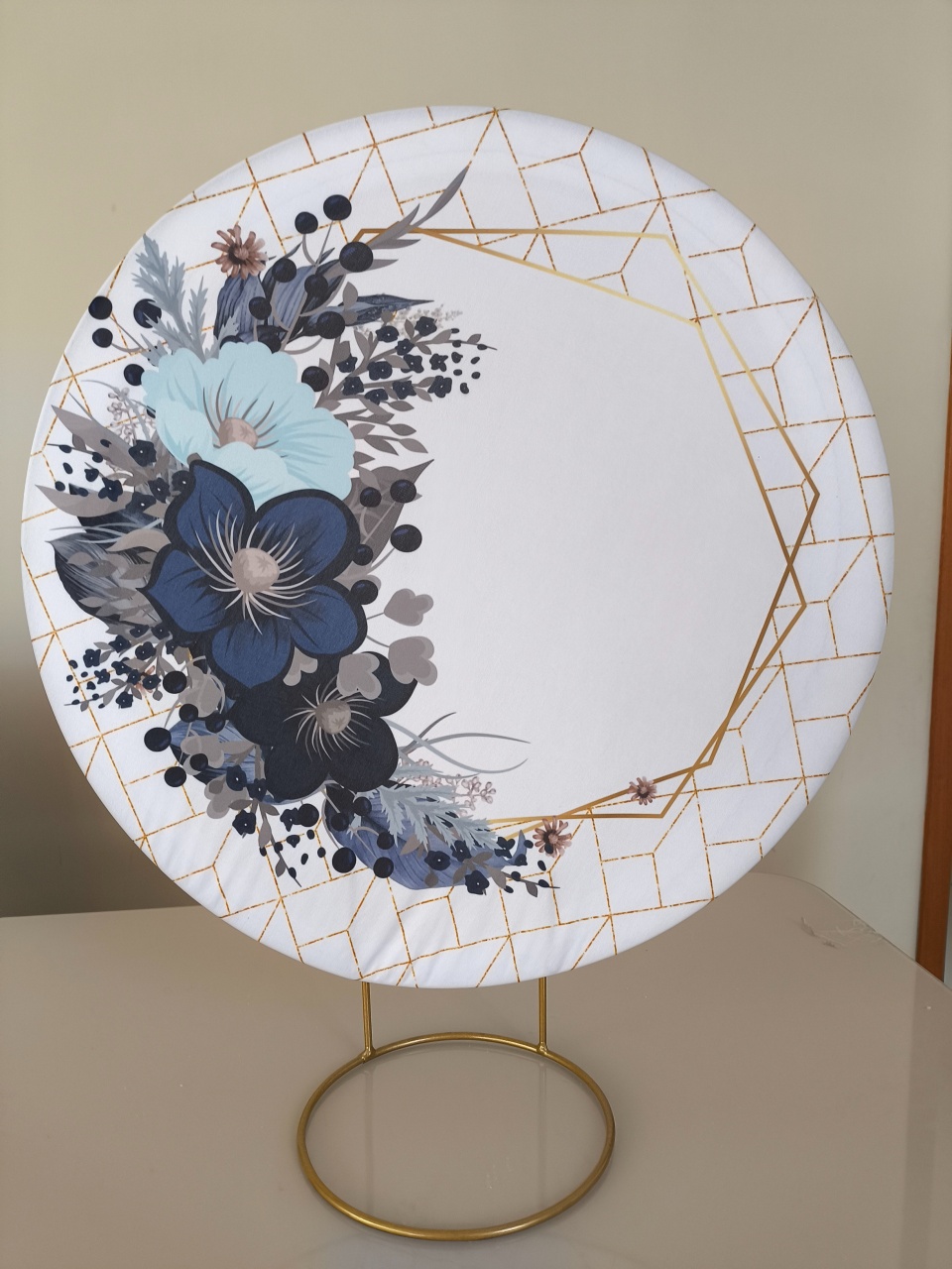Mini Painel 50X50 Floral Azul/ Branco E Dourado  - Baloesfeitosdesonhos 