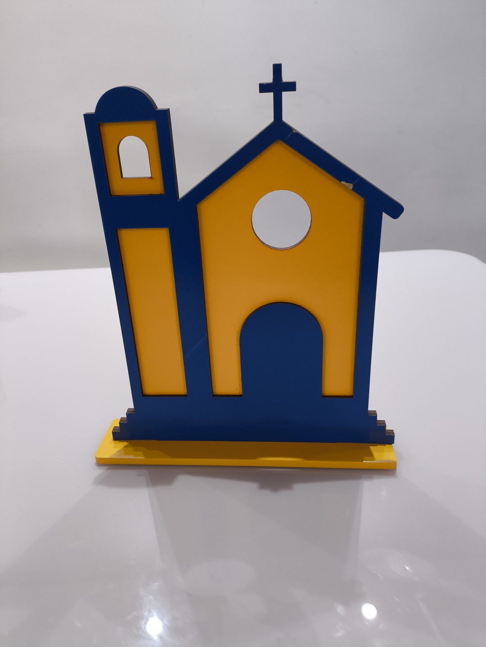 Display 3D Igreja Azul E Amarelo Duas Torres 30 Cm - Baloesfeitosdesonhos 