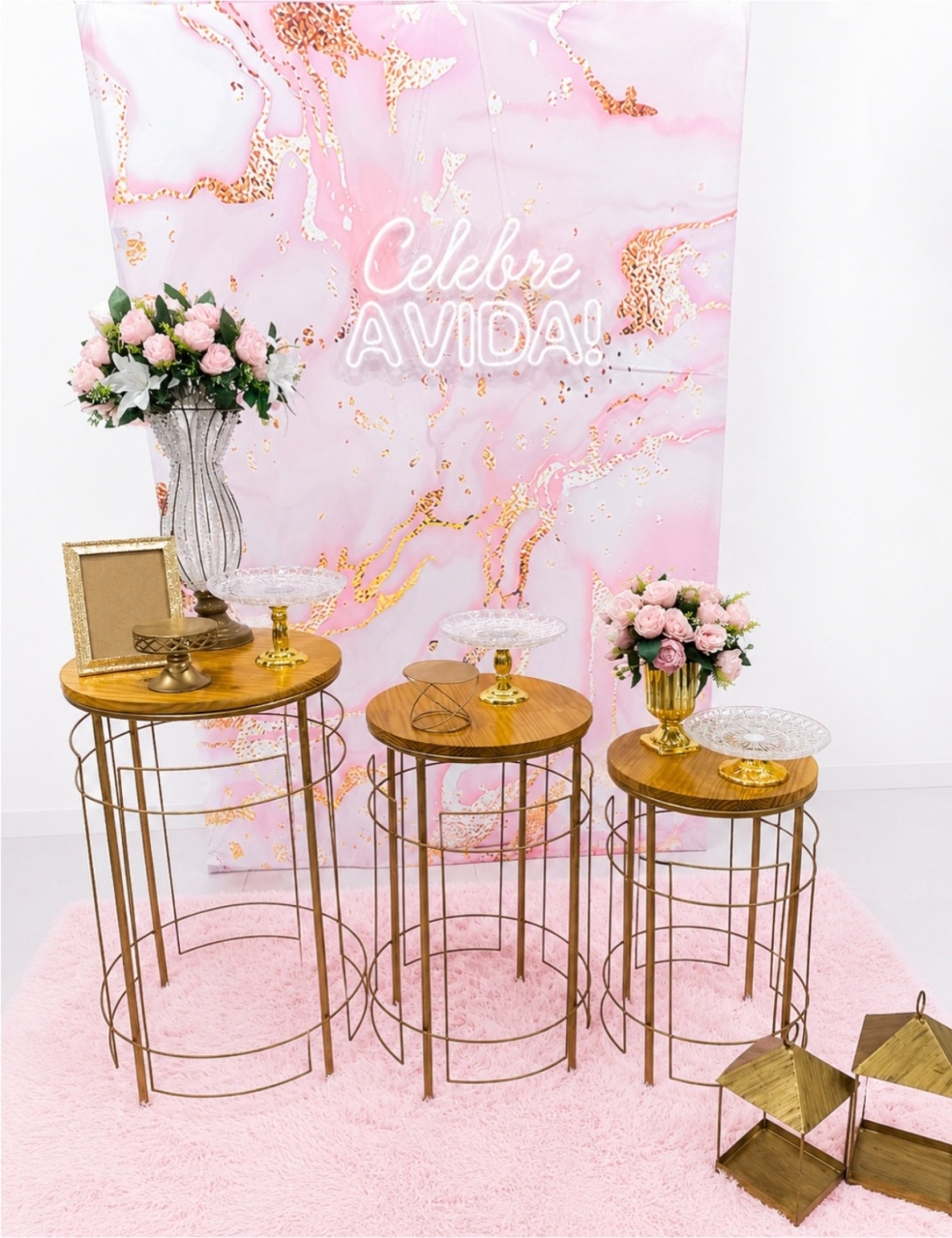 Kit Marmorizado Rose E Dourado - Baloesfeitosdesonhos 