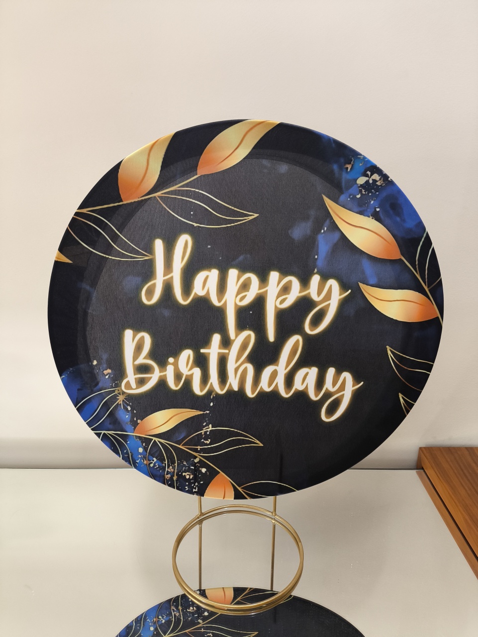 Mini Painel Happy Birthaday Azul Preto E Dourado 50X50 - Baloesfeitosdesonhos 